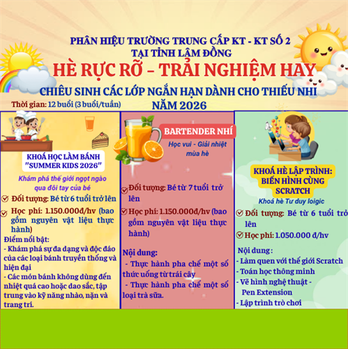 🍀 THÔNG BÁO CHIÊU SINH CÁC KHOÁ HỌC NHÍ - MÙA HÈ NĂM 2026 🍀
